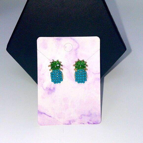 Blue Pineapple Post Studs Earrings - Picture 6 of 6